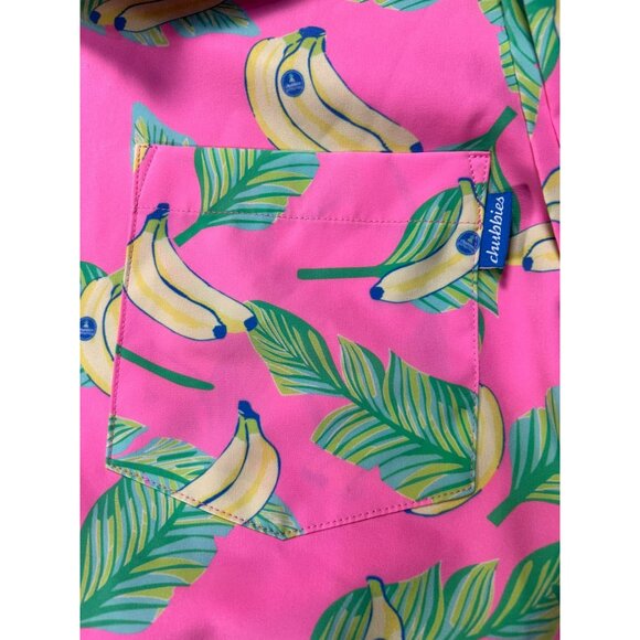 Chubbies Men's Pink Banana Print Short Sleeve Shirt L Tropical Half Button-Up - Picture 4 of 7